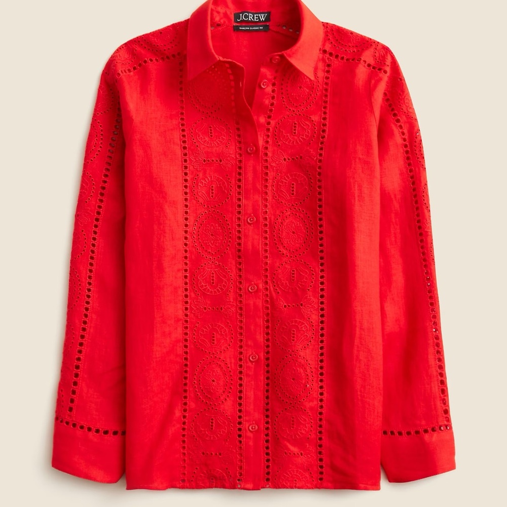 NWT J.crew red linen garçon classic fit shirt